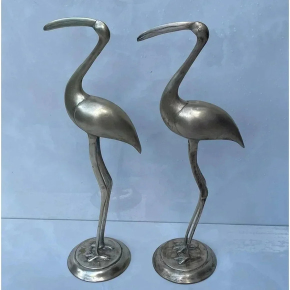 Vintage Collection Two Pair of Handmade Brass Flamingo golden Sz 16" - Picture 12 of 12
